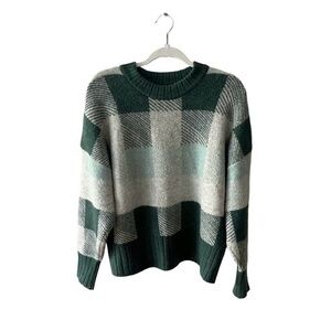 A New Day Crewneck Pullover | Green Blue White Relaxed Sweater | Size Medium